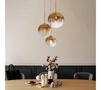 MQDLJSE Suspension Globe Doré avec Abat-Jour en Verre Tan Dégradé 3 Lumières Lampe de Table à Manger Lampe Suspendue Lustre Réglable E27 Boutique Décoration Plafonniers pour Cuisine Bars R
