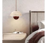 MQDLJSE Suspensions en Pierre Jaune, Lampes suspendues en Noyer avec Abat-Jour en travertin Jaune Naturel, Lustre de Chevet, luminaire E27, Lampes suspendues japonaises pour Salle à Manger