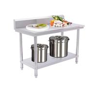 MQDLJSE Table de préparation et de Travail Professionnelle en Acier Inoxydable, avec dosseret et étagère inférieure (90 x 50 cm/35,4 x 19,6 po)