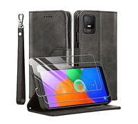 MQERYBV Coque pour TCL 403,avec Verre trempé Protection écran,Antichoc TPU Housse en Cuir PU Portefeuille Etui [Béquille] [Fentes pour Cartes],Flip Case pour TCL 403- Noir