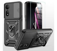 MQERYBV Coque pour ZTE Nubia Neo 2, avec 1 Pièces Verre Trempé, Lentille Coulissante, Support 360° Rotatif Militaire PC Dur Renforcée Armor Antichoc Bumper Housse Etui, Noir