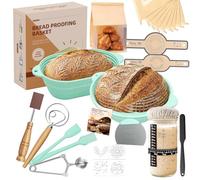 MQFORU Kit Démarreur de Pain au Levain, Ensemble Complet de Boulangerie, Panier de Fermentation 28cm Rond & 29cm Ovale, Pliable Lavable et Micro-ondable, Idéal pour Boulangers et Débutants