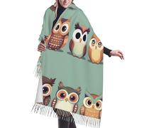 MQGMZ Écharpe à franges en cachemire pour femme avec imprimé chouettes mignonnes pour l'automne et l'hiver, Chouettes mignonnes, taille unique