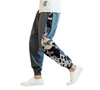 MQMYJSP Pantalon sarouel chinois pour homme, pantalon de jogging japonais avec broderie dragon, gris, L