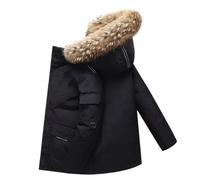 MQMYJSP Parker Doudoune Homme Amovible Grand Col en Fourrure Véritable Chaud Décontracté Imperméable Manteau Hiver Imprimé à Capuche, Noir , L