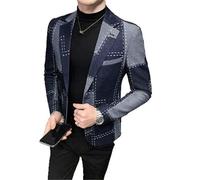 MQMYJSP Printemps Automne Blazer Hommes Slim Fit British Plaid Formel Costume Veste Fête Mariage Affaires Décontracté Homme Mince Manteau, bleu marine, M