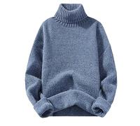 MQMYJSP Pull à col roulé pour homme - Couleur unie - Manches longues - Décontracté, bleu, M