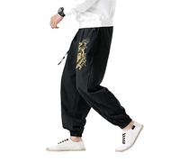 MQMYJSP Sarouel zen pour homme style chinois avec dragon brodé kung-fu, Noir , XL