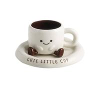 Mqnnfc Mug à café en céramique avec soucoupe et motif smiley, mug à lait 3D kawaii mignon, cadeau esthétique et amusant, adorable tasse à petits pieds potelés