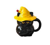 Mqnnfc Mug Chat Magique Mignon, Tasse Chat d'Halloween avec Chapeau, Mugs for les Amoureux des Chats, Mug en Céramique avec Couvercle, Cadeaux for Adultes, Enfants et Femmes(Black)