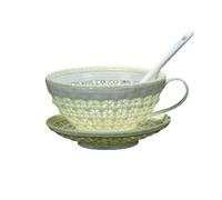 Mqnnfc Tasse à café en céramique ajourée Artisanale, Ensemble créatif de Tasses tricotées à la Main avec soucoupes, Tasses personnalisées, Tasses Uniques en Tissage de Panier(Yellow)