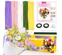 MQOALA kit de 300 fleurs cure pipe avec instructions, kit de fleurs cure pipe en fil chenille, fils chenilles loisirs creatifs étamines pour bouquets, décorations DIY, couleur pipe cleaners flower