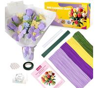 MQOALA Kit de Fleurs en Fil Chenille, 350 Pièces pour Bricolage, 4 Couleurs, avec Perles Décoratives, Ruban de Fleuriste, Fil Floral et Instructions -DIY Cure Pipe (Violet)