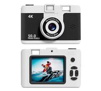 MQODLFP Appareil photo numérique 4K rétro double objectif multifonction CCD instantané thermique pour étudiants en voyage photographie compacte Noir