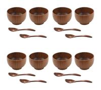 MQODLFP Lot de 16 bols et cuillères en bois faits à la main pour servir le riz, la maison, la cuisine