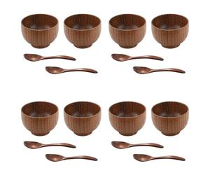 MQODLFP Lot de 16 bols et cuillères en bois faits à la main pour servir le riz, la maison, la cuisine