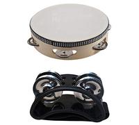 MQODLFP Tambourin musical rond de 17,8 cm et 1 tambourin à percussion avec jingles en métal, noir