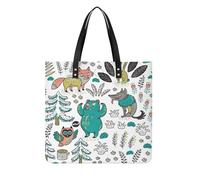 MQPYWLH Renard, Ours, Loup, Hibou Femmes Sac À Main Shopper Sac À Bandoulière Tote Bag Pour Voyage 39x39cm