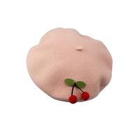 MQQYLBHDS Béret cerise adulte automne et hiver fille chaude couleur pure mignon fait à la main parent-enfant chapeau peintre (couleur : rouge, taille du chapeau : adulte 56-58 cm)