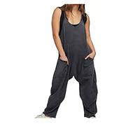 MQSHUHENMY Fullofexpect Jumpsuit, 2023 New Spring Summer Women Casual Jumpsuit Wide Leg Jumpsuits with Pockets (Black Grey,XL)