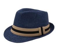 MQVQAUBST Chapeaux Fedora en Paille for Hommes et Femmes, Chapeau d'été Trilby, Casquette de Jazz Classique, Sombrero Plage Voyage en Plein air(Navy Blue)