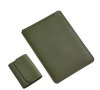 MQVQAUBST Sac à manches en cuir PU for ordinateur portable 13-16 pouces, housse 2 en 1 adaptée à Macbook/Lenovo/Huawei for tablette(Dark green,13-14 inch)