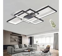 MQW Plafond LED Salon Simple Plafonnier Contemporain Atmospheric Plafond Rectangulaire Lampe Chambre en Aluminium Acrylique Projecteur Gradation Continue avec Télécommande,Noir,L140cm