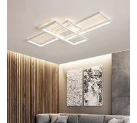 MQW Plafond LED Salon Simple Plafonnier Contemporain Atmospheric Plafond Rectangulaire Lampe Chambre en Aluminium Acrylique Projecteur Gradation Continue avec Télécommande,Blanc,L140cm