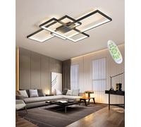 MQW Plafond LED Salon Simple Plafonnier Contemporain Atmospheric Plafond Rectangulaire Lampe Chambre en Aluminium Acrylique Projecteur Gradation Continue avec Télécommande,Noir,L80cm