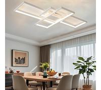 MQW Plafond LED Salon Simple Plafonnier Contemporain Atmospheric Plafond Rectangulaire Lampe Chambre en Aluminium Acrylique Projecteur Gradation Continue avec Télécommande,Blanc,L80cm