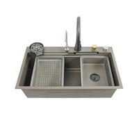 Mqwdxzfes Ensemble d'évier de cuisine moderne encastré, 80 x 45 cm, avec robinet cascade et panier d'égouttement, en acier inoxydable 304, multifonction, rectangulaire, pour la maison, le restaurant