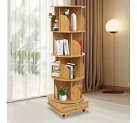 Mqwdxzfes Étagère pivotante à 4 niveaux avec roulettes de frein, étagère de rangement mobile pour salon, bureau, chambre d'enfant, 142 cm, couleur burlywood