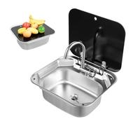 Mqwdxzfes Évier De Camping-Car Avec Robinet Et Couvercle En Verre, Évier Compact En Acier Inoxydable 304 Pour Camping-Car Fourgon Bateau, Petit Évier À Encastrer Kit Complet 1 Cuve