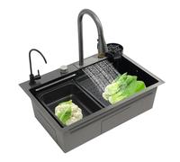 Mqwdxzfes Évier de cuisine en acier inoxydable - Multifonction - Avec robinet cascade et accessoires - Grand évier simple - Surface nano-nid d'abeille - Pour cuisine, bar (68 cm)