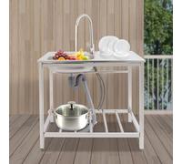 Mqwdxzfes Grand évier de cuisine extérieur autoportant, en acier inoxydable, avec robinet, égouttoir et meuble inférieur, grand bac simple pour jardin, terrasse, extérieur, 75 x 40 x 75 cm
