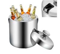 Mqwdxzfes Seau à glaçons en acier inoxydable de 1,3 l avec pince à glace et couvercle, bac à glace isolé à double paroi, seau à glace portable, seau à glace, seau à glace, seau à glace, seau à glace
