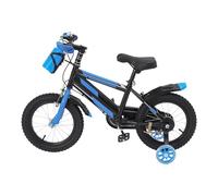 Mqwdxzfes Vélo pour enfant de 14 pouces, bleu élégant, avec roues stabilisatrices, bouteille d'eau, selle réglable, frein avant et arrière, vélo débutant pour garçons et filles à partir de 3 à 7 ans