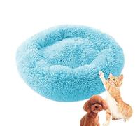MQXDNFDC Coussin rond doux pour chats et chiens, animal de compagnie - Lit apaisant et apaisant en peluche chaude avec base antidérapante - Taille XXL, rose clair (bleu, 70 cm)