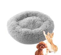 MQXDNFDC Coussin rond doux pour chats et chiens, animal de compagnie - Lit apaisant et apaisant en peluche chaude avec base antidérapante - Taille XXL, rose clair (gris clair, 70 cm)