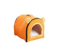 MQXDNFDC Cozy Niche pliable pour chat, chiot, chaton - Lit chaud et doux en forme de grotte anti-anxiété - Orange - 43 x 33 x 34 cm