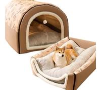 MQXDNFDC Grand lit 2 en 1 pour chien et chat, sac de couchage confortable pour chiens, nid d'hiver chaud avec coussin amovible gris, taille XXXL (marron, S)