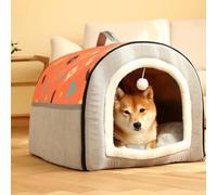 MQXDNFDC Grand sac de couchage confortable 2 en 1 avec coussins anti-anxiété pour chien, chat, chiot, lapin (taille L - 75 x 50 x 50 cm, jaune) (orang)