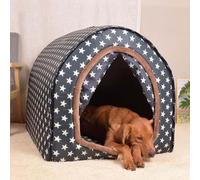 MQXDNFDC Grande maison pour chien avec rideau, coussin orthopédique pour soulager l'anxiété, niche apaisante, lavable, imperméable, antidérapant, pliable 2 en 1 (taille M pour animal de compagnie de