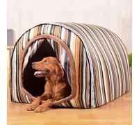 MQXDNFDC Grande maison pour chien avec rideau, coussin orthopédique pour soulager l'anxiété, niche apaisante, lavable, imperméable, antidérapant, pliable 2 en 1 (taille M pour animaux de moins de 5