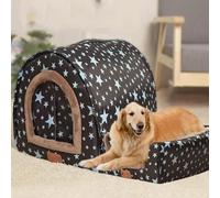 MQXDNFDC Grande niche lavable, lit apaisant pour soulager l'anxiété avec coussin orthopédique, grotte d'hiver chaude et douce pour chat, tente 2 en 1 (taille L pour animaux de moins de 10 kg, étoiles