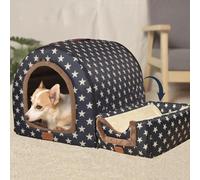 MQXDNFDC Grotte douce et chaude 2 en 1 pour chien, chat et chien - Coussin chauffant confortable et lavable - Imperméable - Style 1, 60 x 46 x 40 cm