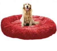 MQXDNFDC Lit de luxe pour animaux de compagnie, chats et chiens - Lit en peluche chaude et douce en forme de beignet pour chiot - Sac de couchage amovible - L-rose (rouge, 120 x 120 cm)