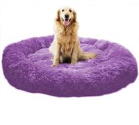 MQXDNFDC Lit de luxe pour animaux de compagnie, chats et chiens - Lit en peluche chaude et douce en forme de beignet pour chiot - Sac de couchage amovible - L-rose (violet, 110 x 110 cm)