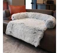 MQXDNFDC Lit en peluche apaisant pour chien et chat - Protection de meubles avec fond antidérapant - Lavable - Doux et chaud - 90 x 80 x 13 cm (gris clair, M)
