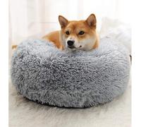 MQXDNFDC Lit rond en peluche pour chat et chien, lit apaisant en forme de beignet, tapis super doux et moelleux pour dormir chaud en hiver - XS-bleu (gris clair, 110 cm)